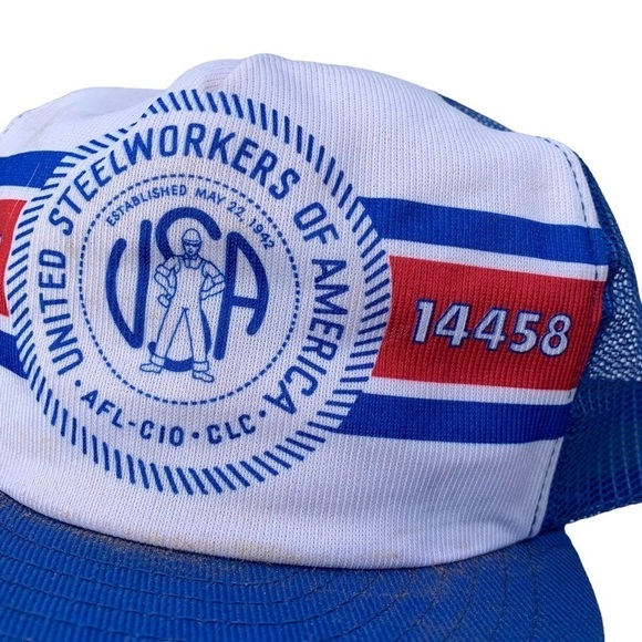 Vintage United Steel Workers of America SnapBack Mesh Trucker Hat 80s - Picture 1 of 9
